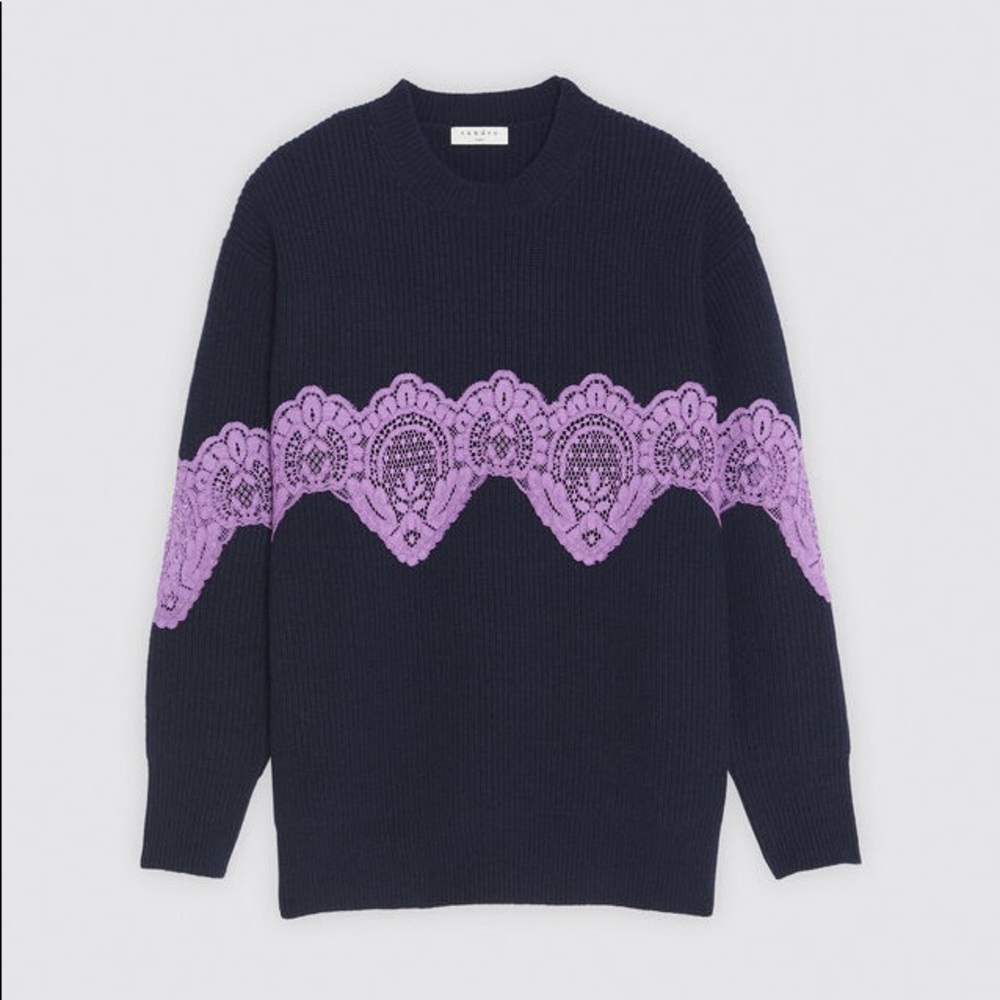 Sandro Paris “Mystere” sweater with lace inserts